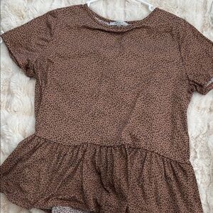 gaze Brown Leopard Print Peplum Tunic Top